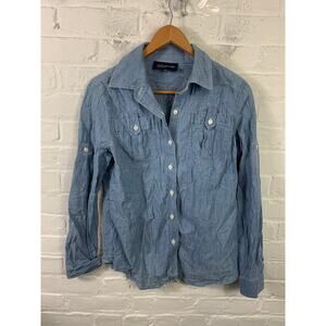 Tommy John York Women's 100% Cotton Button Down Shirt Long Sleeve Blue Size S